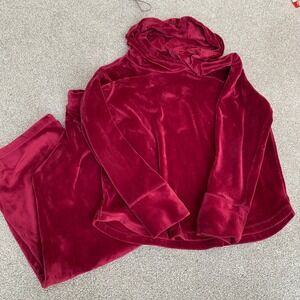 PajamaGram Velour Hoodie Sweatshirt Pants Set Burgundy Red Women's Medium